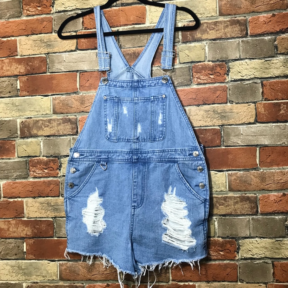 Asos distressed short overalls